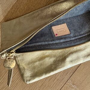 Clare V Gold Metallic Fold over Clutch